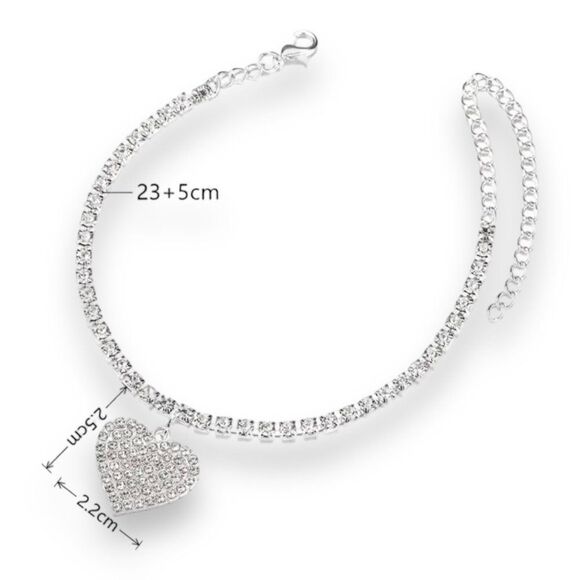 Silver Sparkle Charming Heart Tennis Bracelet Anklet  NEW - Picture 3 of 3